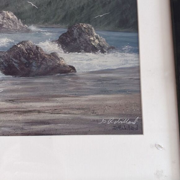 Signed Gerald A Robillard Nautical Seaside Print Rocky Beach with Seagulls - Picture 4 of 12